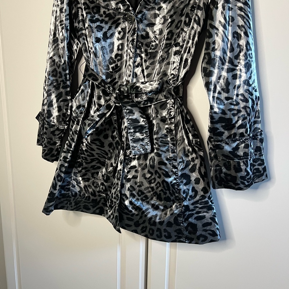 Dennis Basso Y2K Leopard Satin Tie Waist Trench Jacket S - Picture 4 of 14